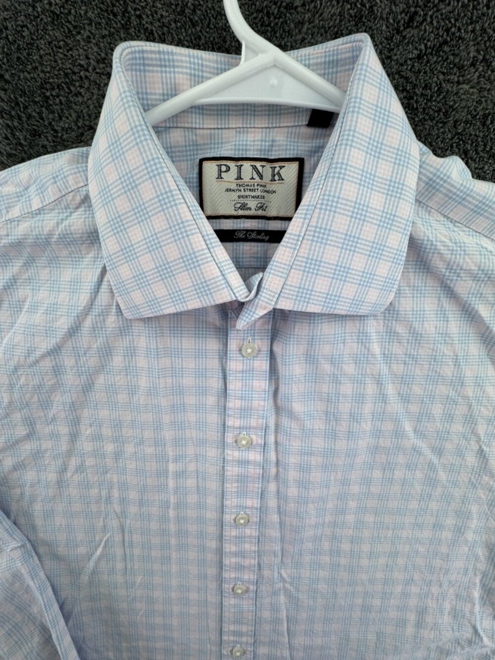 Thomas Pink The Sterling Long Sleeve Button Up Shirt 16.5 35 Blue Pink Plaid